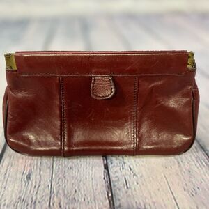 Vintage 80s John Romain Oxblood Preppy Chic Mini Leather Cosmetics Clutch Purse